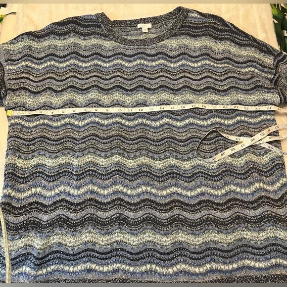 J. Jill XL Heather Blue White Wavy Preppy Knit Fall Winter Coastal Sweater - Picture 6 of 8